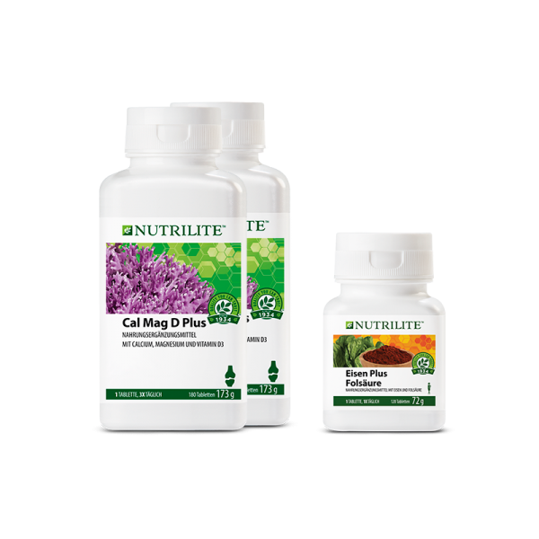 Set &quot;In Kürze Mama&quot; NUTRILITE™ - 1 x Eisen plus Folsäure, 2 x Cal Mag D Plus - Amway